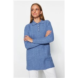 TRENDYOL MODEST Indigo Saç Örgülü Triko Kazak TCTAW24AK00157