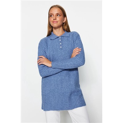 TRENDYOL MODEST Indigo Saç Örgülü Triko Kazak TCTAW24AK00157