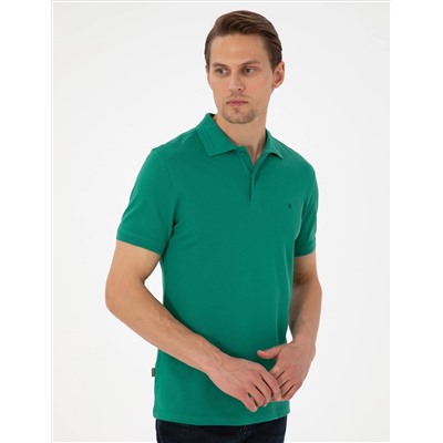 Yeşil Slim Fit %100 Pamuk Polo Yaka Basic Tişört