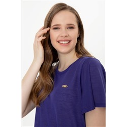 Kadın Mavi Bisiklet Yaka Tişört