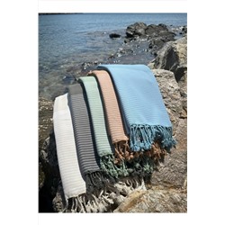 Denizli Concept Yeşil Çizgili %100 Pamuk Selge Peştemal - 100x200 Cm - Püsküllü Plaj & Peştemal