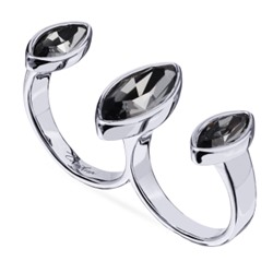 Кольцо Эйва (кристаллы SW темно-серые; покрытие родий), Есть комплект