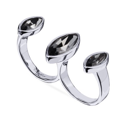 Кольцо Эйва (кристаллы SW темно-серые; покрытие родий), Есть комплект