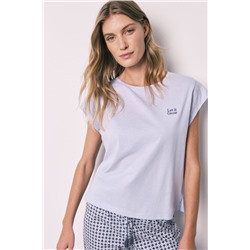 Pijama largo lila manga corta algodón estampado