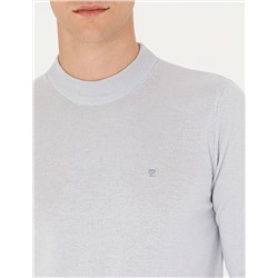 Krem Melanj Slim Fit Çeyrek Yaka Basic Triko Kazak