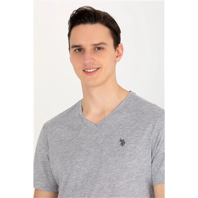 Erkek Gri Melanj Basic V Yaka Tişört