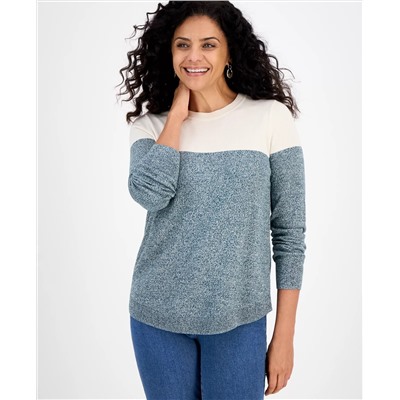 Style & Co Women's Crewneck Cotton Colorblocked Sweater
