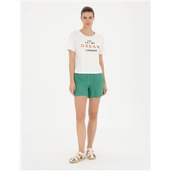 Yeşil Keten Comfort Fit Bermuda Şort