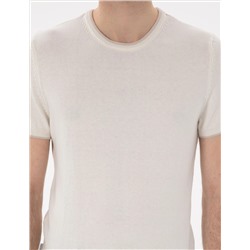 Ekru Slim Fit Bisiklet Yaka Triko Tişört