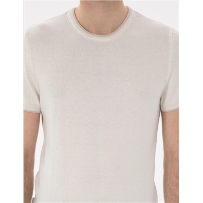 Ekru Slim Fit Bisiklet Yaka Triko Tişört