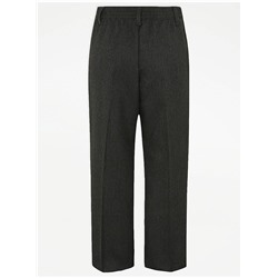 Boys Grey Longer Length Half Elastic School Trouser 2 Pack