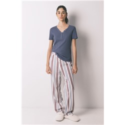 Camiseta manga corta algodón canalé azul