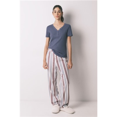 Camiseta manga corta algodón canalé azul