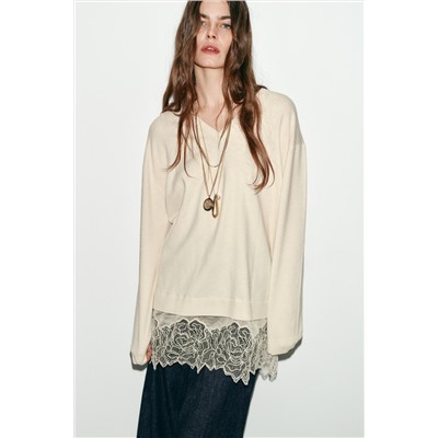 LONG KNIT JUMPER WITH LACE DETAIL