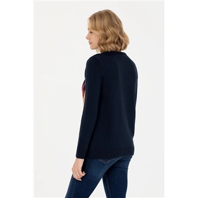 Kadın Lacivert Balıkçı Yaka Kazak