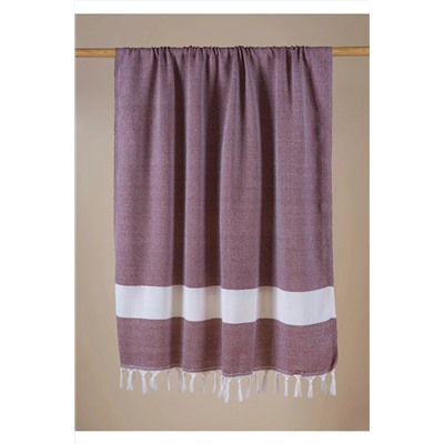 Lux Touch Hira Mürdüm Peştamal 100 x 180 cm Plaj Banyo Yoga Spor Havlusu Püsküllü Pamuklu