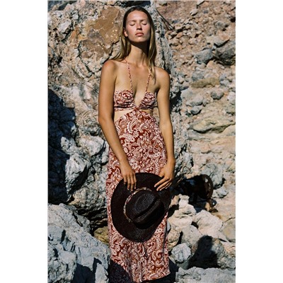 PRINTED MIDI DRESS WITH CUT OUT DETAIL