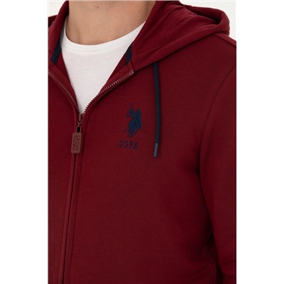 Erkek Bordo Kapüşonlu Örme Hırka