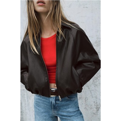 LEATHER EFFECT BOMBER JACKET