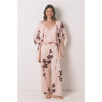 Set floral satén 3 piezas rosa