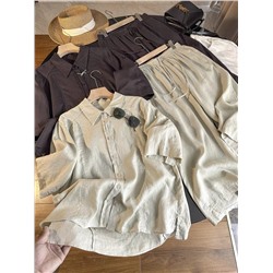 Женский льняной костюм рубашка и укороченные свободные брюки КО*С