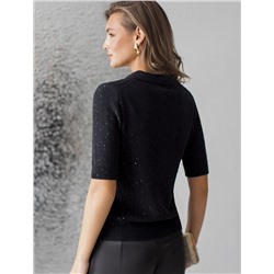 Джемпер поло с застежкой на пуговицы из хлопковой пряжи с пайетками