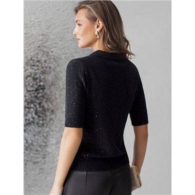 Джемпер поло с застежкой на пуговицы из хлопковой пряжи с пайетками