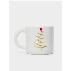 Кружка, 340 мл, керамика D, молочно-золотистая, Ель со звездой, New year