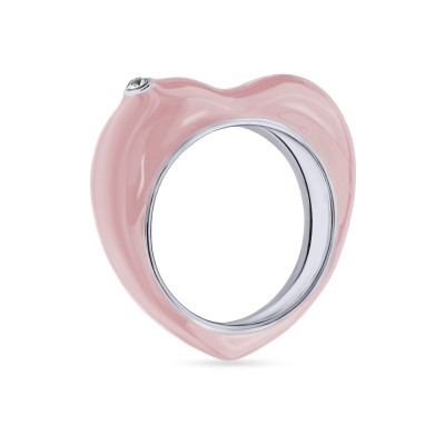 Кольцо Сердцебиение (эмаль розовая; покрытие родий), Есть комплект