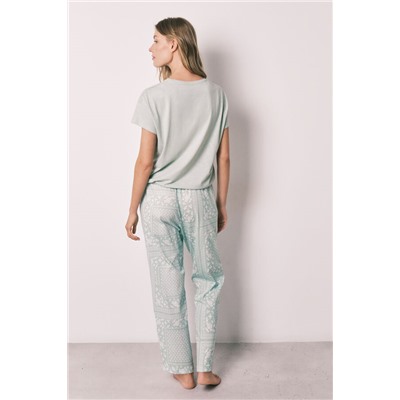 Pijama largo verde manga corta algodón estampado bandana