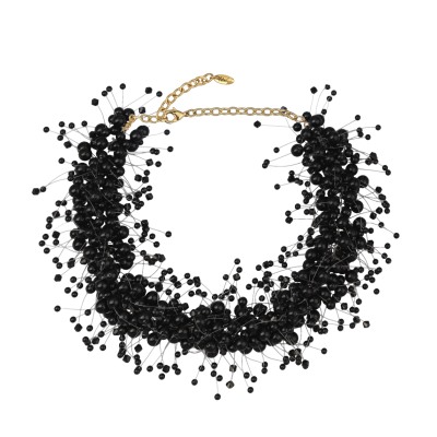 Колье Грозди (Майорка черная 3-7мм, SW черные; покрытие золото) 45-52см, Есть комплект