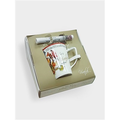 Кружка, 380 мл, фарфор F, белая, с зеленым кантом, Весна, A. Vivaldi