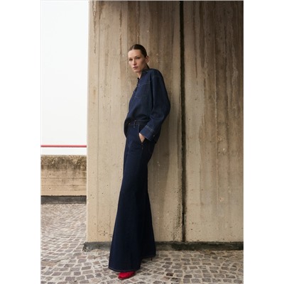 Jeans wideleg tiro alto rinse wash