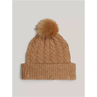 Cable Knit Alpaca-Blend Pom Beanie Women's