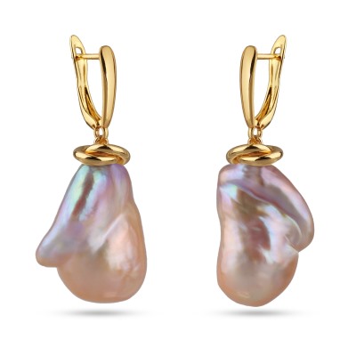 Серьги Барокко (жемчуг лососевый; покрытие золото), Есть комплект