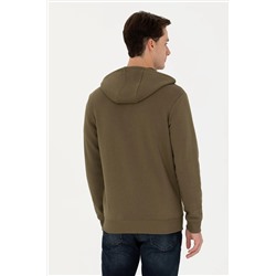 Erkek Haki Kapüşonlu Örme Hırka