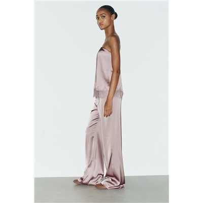 SATIN TOP WITH LACE TRIM