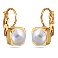 Серьги Теннис (Майорка белая 8мм; покрытие золото), Есть комплект