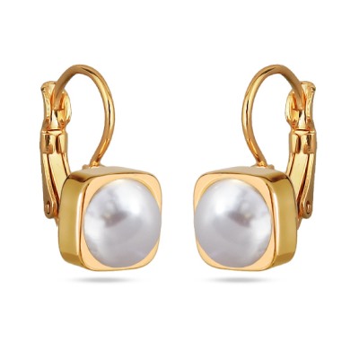 Серьги Теннис (Майорка белая 8мм; покрытие золото), Есть комплект