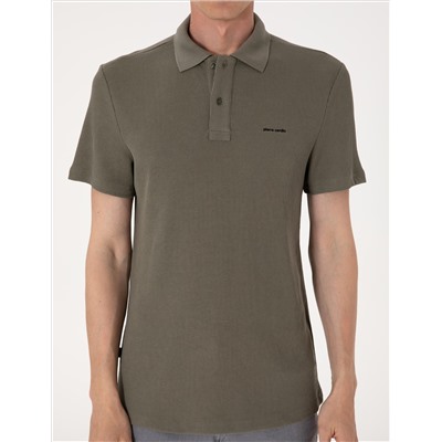 Haki Slim Fit Örme Dokulu Polo Yaka Tişört