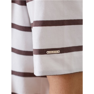 Свободная футболка в широкую полоску с принтом из премиального хлопка с эластаном