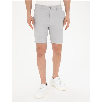Gri Slim Fit Gofre Dokuma Şort