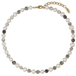 Колье Селена (спектролит, жемчуг; покрытие золото) 40-45см, Есть комплект