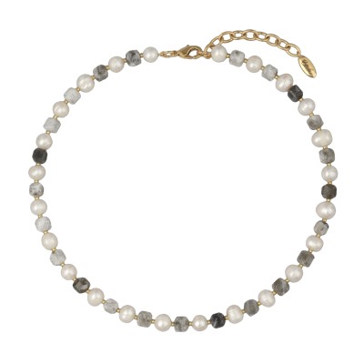 Колье Селена (спектролит, жемчуг; покрытие золото) 40-45см, Есть комплект