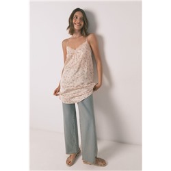 Camisón holgado satén flor rosa