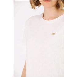 Kadın Krem Bisiklet Yaka Tişört