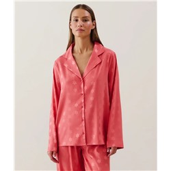 Camisa en raso con flores rosas estampadas