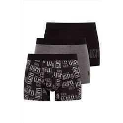 U.S. Polo Assn. Erkek Antrasit Melanj - Siyah - Baskılı 3 Lü Boxer