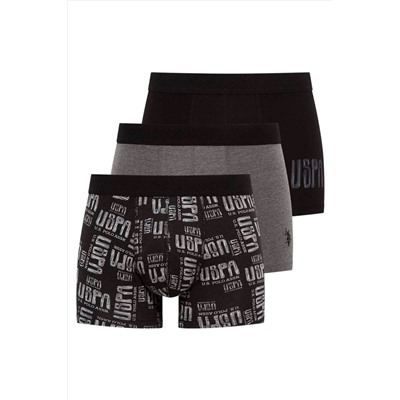 U.S. Polo Assn. Erkek Antrasit Melanj - Siyah - Baskılı 3 Lü Boxer