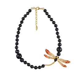 Колье Стрекоза (эмаль красная, розовая, агат; матовое золото) 62см, Есть комплект